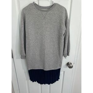 Free Assembly Gray Sweatshirt Dress Blue Pleated Skirt L (10/12) Long‎ Sleeve